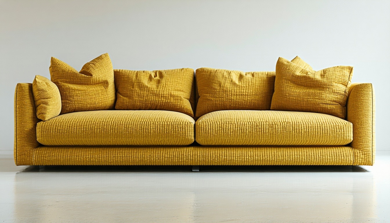 A modern sofa with newly upholstered fabric in a bright, stylish design.
